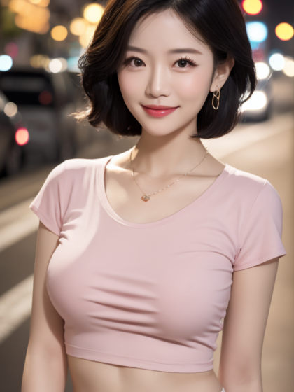 清纯美女穿上粉色T恤和半身裙瞬间变身时尚女王高清写真图片