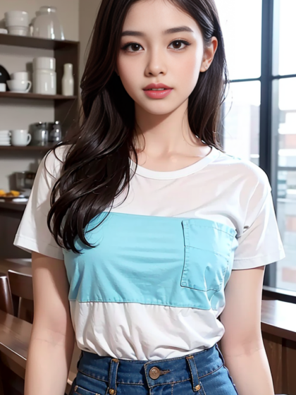 唯美气质美女穿着字母T恤清纯娇巧,散发迷人的光芒高清手机壁纸
