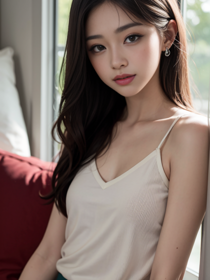 清纯长发女孩时尚穿搭：夏日百褶短裙+无袖衬衫绝美搭配系列6高清手机壁纸