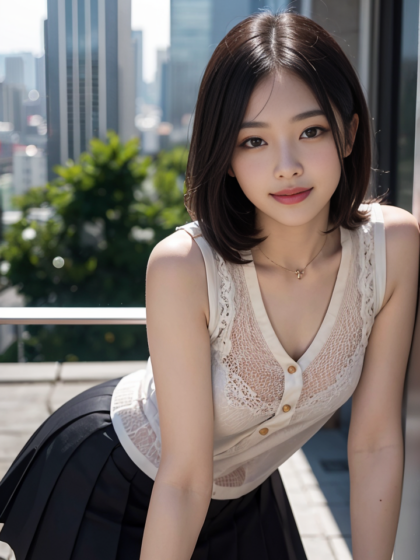 夏天时尚穿搭推荐：清纯女神混搭百褶短裙和无袖衬衫,瞬间美到不行系列4高清手机壁纸