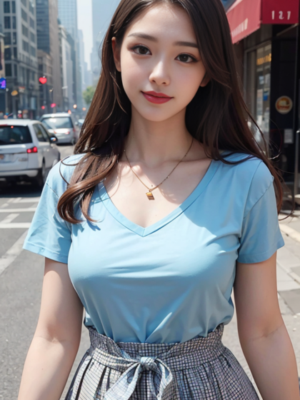 时尚穿搭推荐:网红气质轻熟风女神格子短裙+T恤真好看系列3高清写真图片