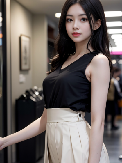 清纯气质美女时尚穿搭：完美驾驭百褶短裙+无袖衬衫系列3高清手机壁纸