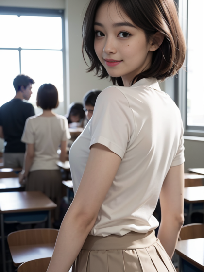 校园纯真学生妹短袖衬衫搭配百褶短裙尽显端庄气质高清写真图片