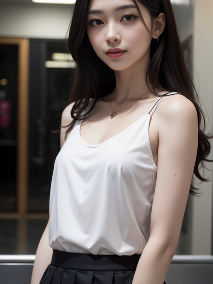 清纯年轻女孩时尚穿搭：百褶短裙+无袖衬衫超有型系列1高清手机壁纸