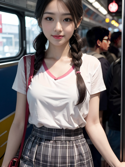 校园女神时尚穿搭推荐：T恤+格子短裙高清生活照系列2唯美写真壁纸