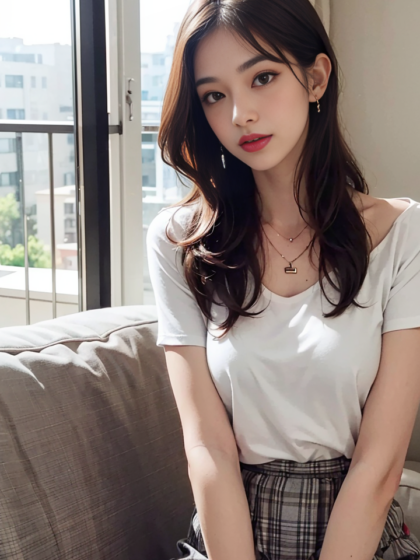 邻家小妹格子短裙搭配紧身T恤极致迷人好看私房写真图片