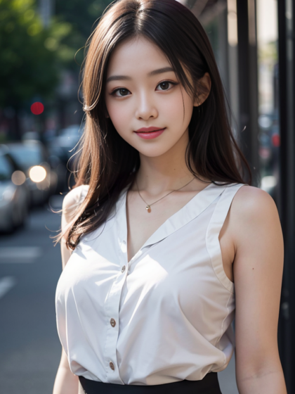 清纯养眼美女时尚穿搭：百褶短裙+无袖衬衫魅力爆表系列2高清手机壁纸