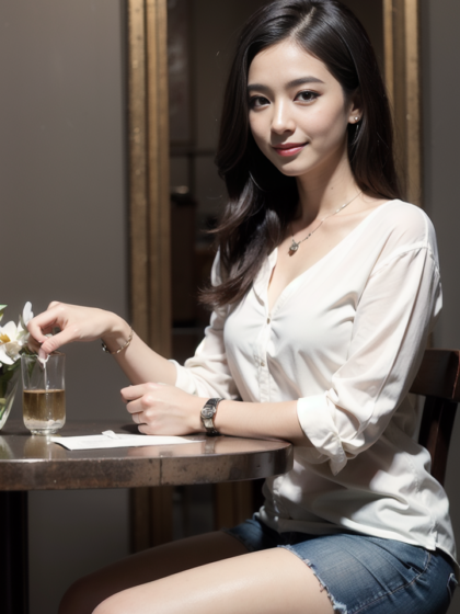 清纯女孩用亚麻衬衫结合牛仔短裤穿搭炫酷登场高清手机图片