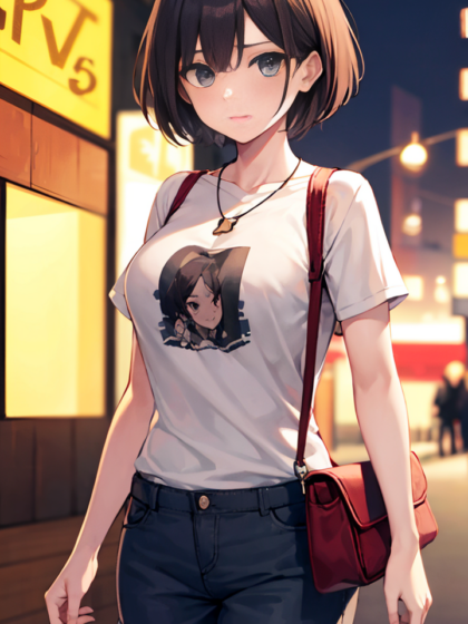 短发动漫女孩穿搭卡通T恤和休闲短裤超吸睛,美如画高清手机壁纸