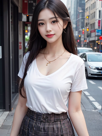 时尚穿搭推荐:元气美女格子短裙+T恤清新迷人系列1高清写真图片