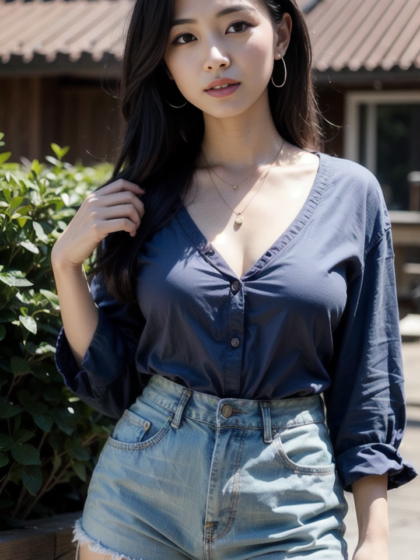 穿上衬衫和牛仔短裤的清纯女孩惊艳甜美想不爱都难超清手机壁纸